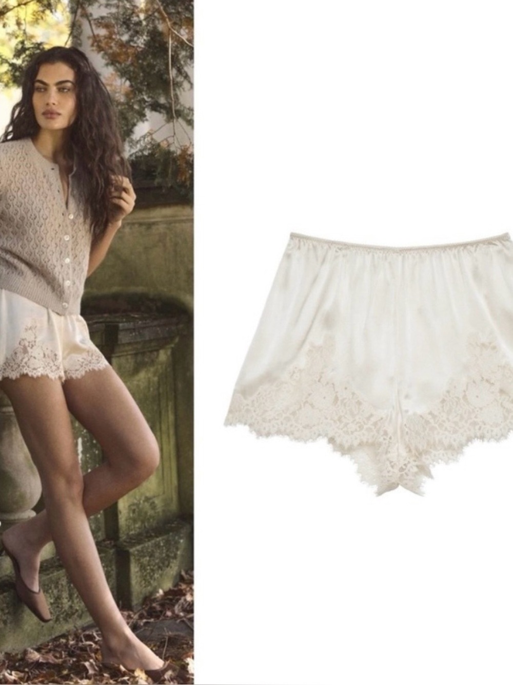 Doen Silk Lace Trim Sleep Shorts - Cream